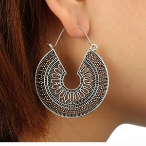 Vintage Gold Black Metal Hoop Earrings